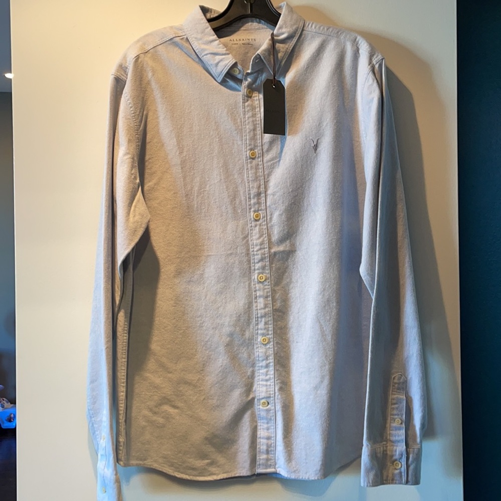 All Saints Hingtingdon Long Sleeve Shirt in Light Blue